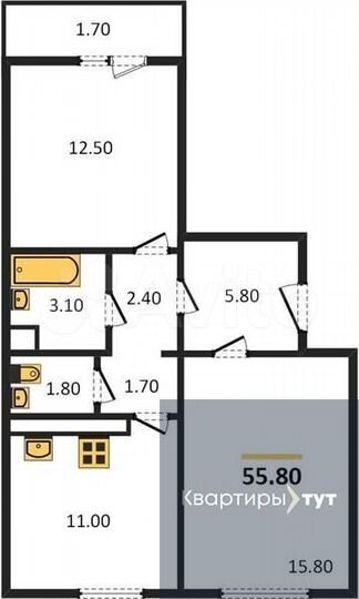 2-к. квартира, 55,8 м², 17/17 эт.