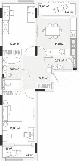2-к. квартира, 72 м², 3/7 эт.