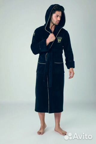 Мужской махровый халат Nusa с капюшоном 52-54 XXL