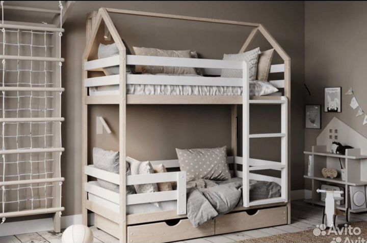 Двухъярусная кровать домик комбинированная 200х80