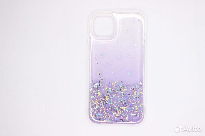Блестящий прозрачный чехол для iPhone 14, фиолетов