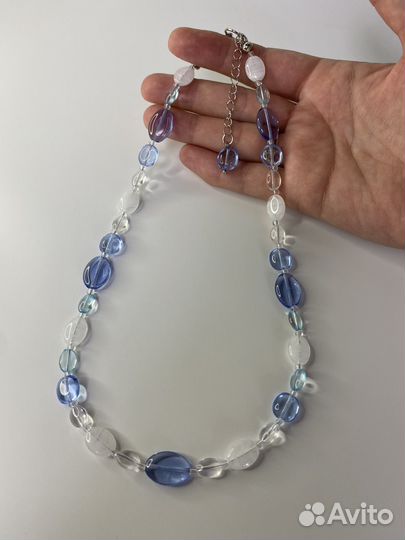 Голубые бусы стекло 47 см