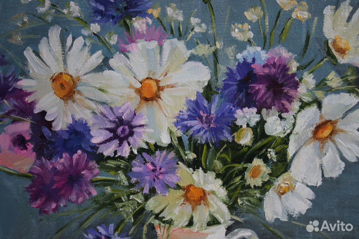 Картина маслом Полевой букет 35х25 двп