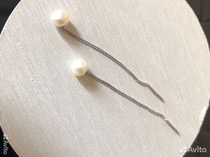 Серьги серебряные с жемчугом, 925 проба