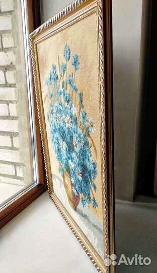 Картина гобеленовая цветы васильки и ромашки