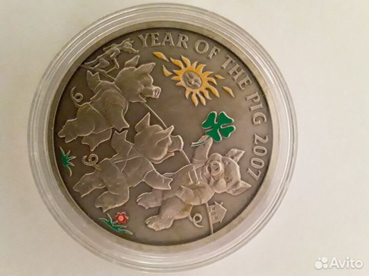 Монета серебро.Три поросенка.2007г. 1 Доллар Ниуэ