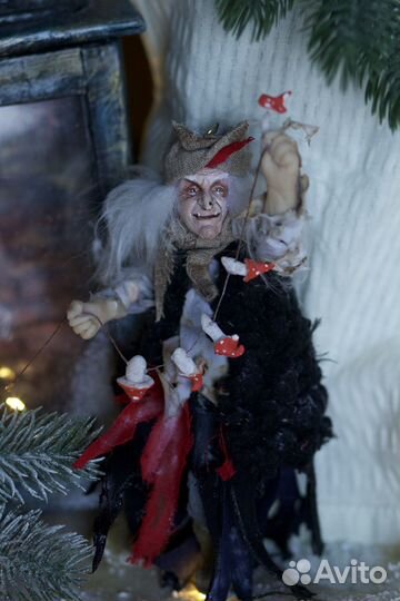 Баба яга,ватная игрушка,новогодняя игрушка