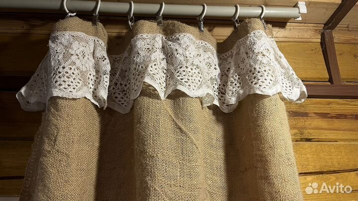Занавески винтаж кружева и мешковина