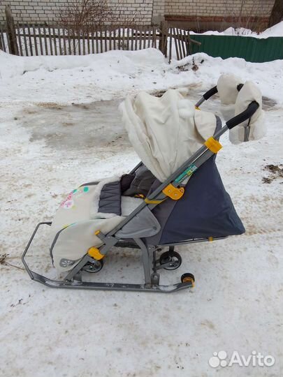 Детские санки коляска с большими колесами