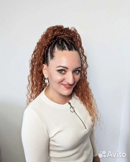 Афрохвост, афрохвост с кудрями и брейды в хвост