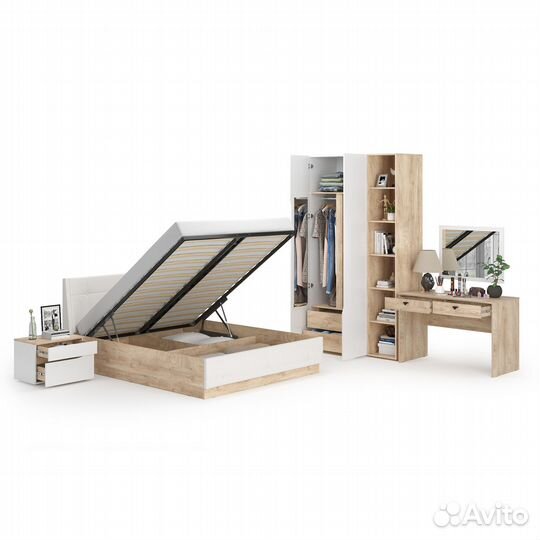 Гарнитур спальный Муссон № 6 цвет белый/дуб эндгрейн элегантный/искусственная кожа белая, спальное м