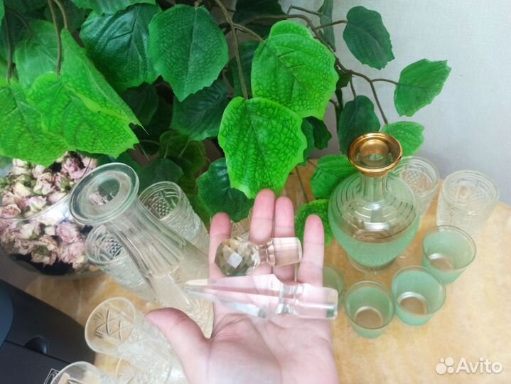 Штоф графин хрусталь цветное стекло стопки СССР