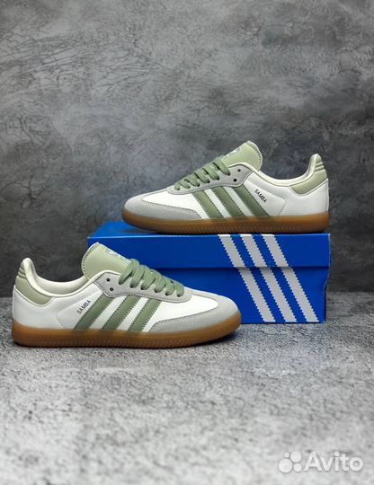 Кроссовки Adidas Samba белые зеленые