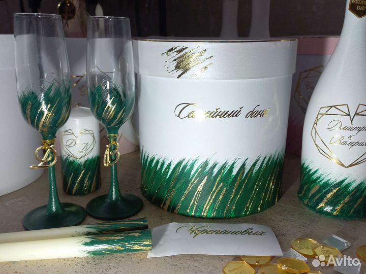 Свадебный набор, казна, бокалы, свечи