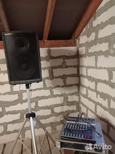 Акустические колонки + усилитель + микшер