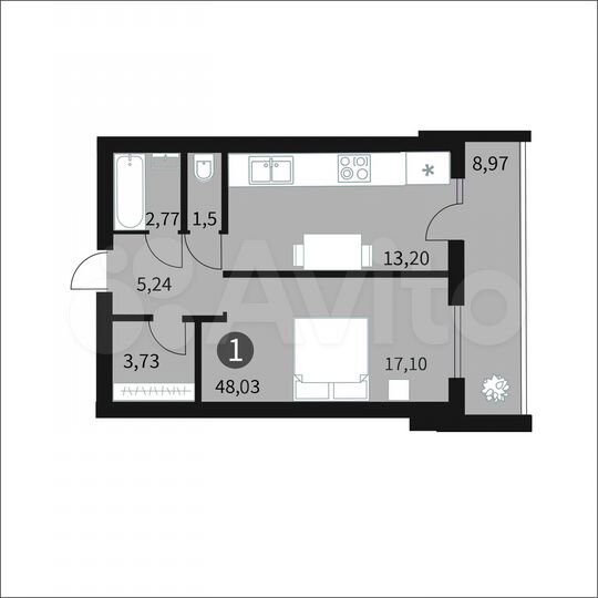 1-к. квартира, 48 м², 9/10 эт.