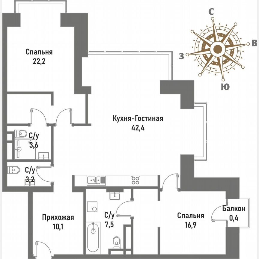 2-к. квартира, 106,3 м², 12/15 эт.