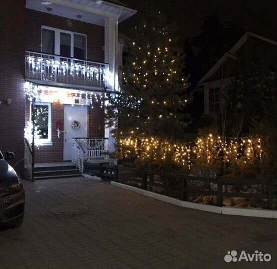 Новогоднее оформление гирляндами бахрома