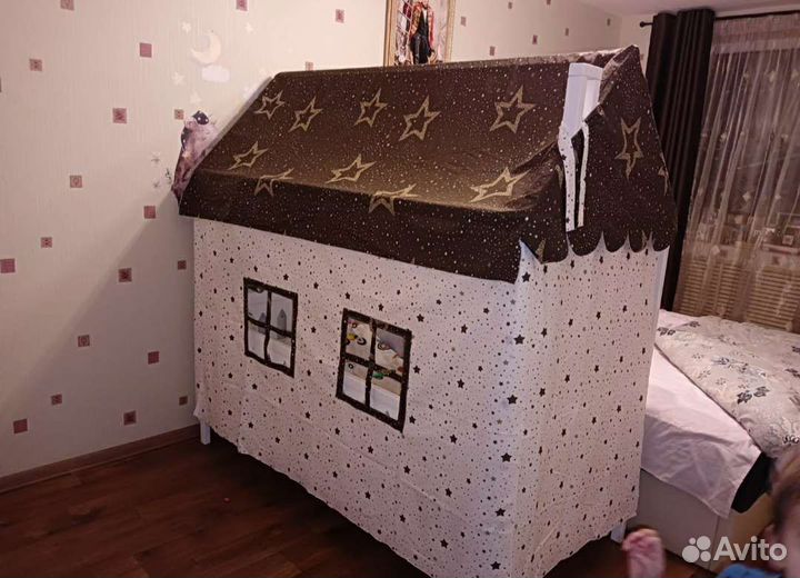 Крыша и шторки на кровать домик текстиль