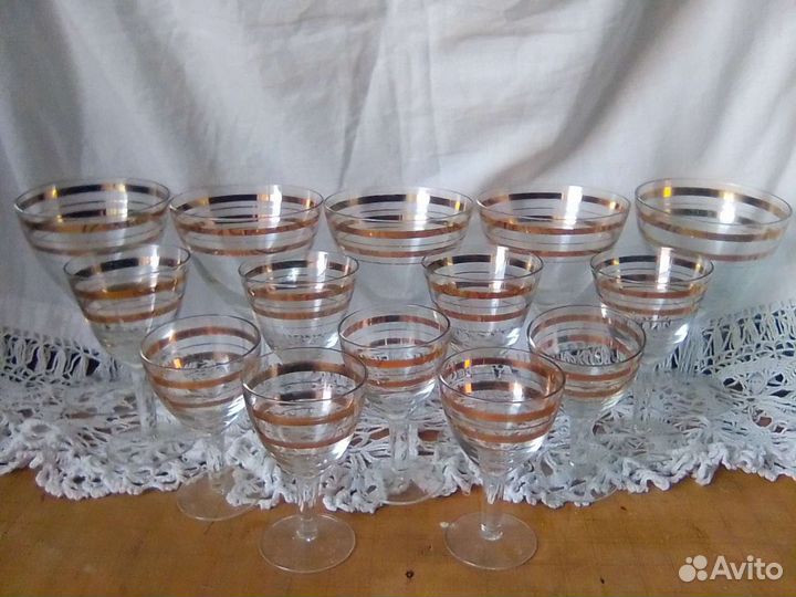 Фужеры СССР тонкое стекло высокие с позолотой