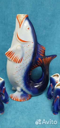 Графин штоф СССР рыба рюмки рыбки