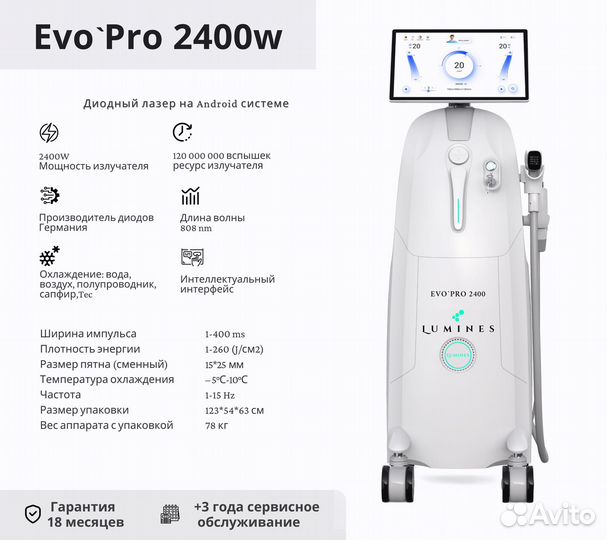 Диодный лазер для эпиляции Люминес Evo Pro 2400в