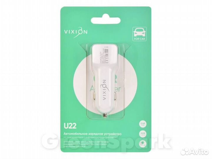 Азу vixion U22 2-USB/2.1A длинный блок белый
