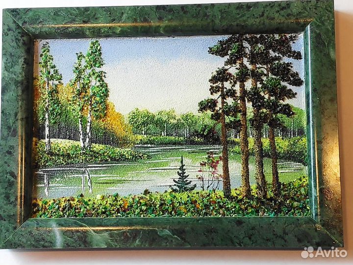 Панно из камня и каменной крошки. Рама Змеевик