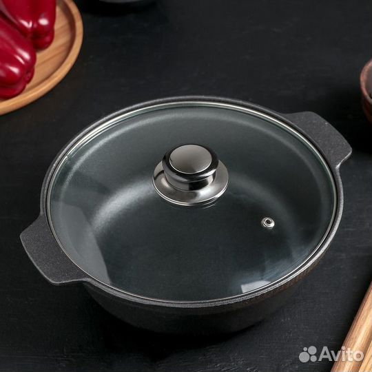 Жаровня чугунная «Биргер», 1,5 л, d24 см, стеклянн