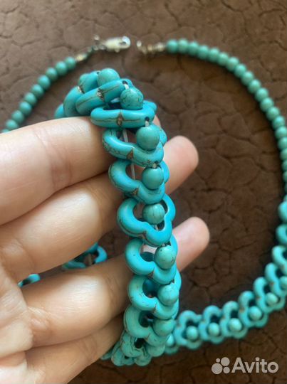 Бирюза бусы браслет комплект