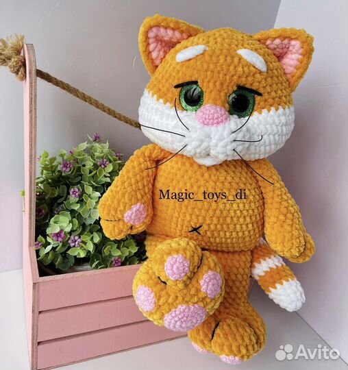 Вязаные игрушки Котик с метрикой плюшевый именной