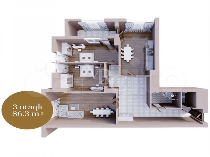 3-к. квартира, 86 м² (Азербайджан)