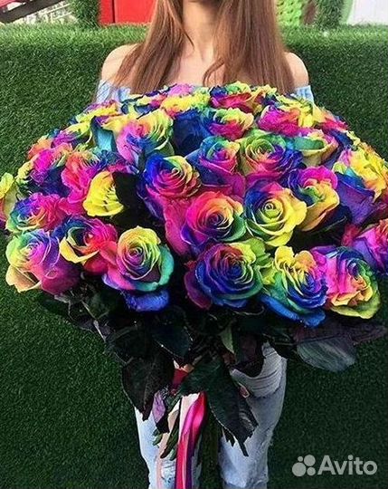 Радужные розы. Букеты Цветы доставка