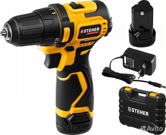 Steher 12 В, 40 Нм, 2 акб (2 Ач), бесщеточная дрел