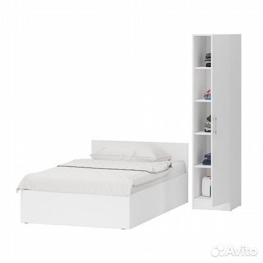 Кровать белая односпальная 1200 с пеналом Стандарт, цвет белый, спальное место 1200х2000 мм., без ма