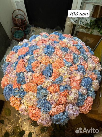 Гортензия в корзине микс 105 шт
