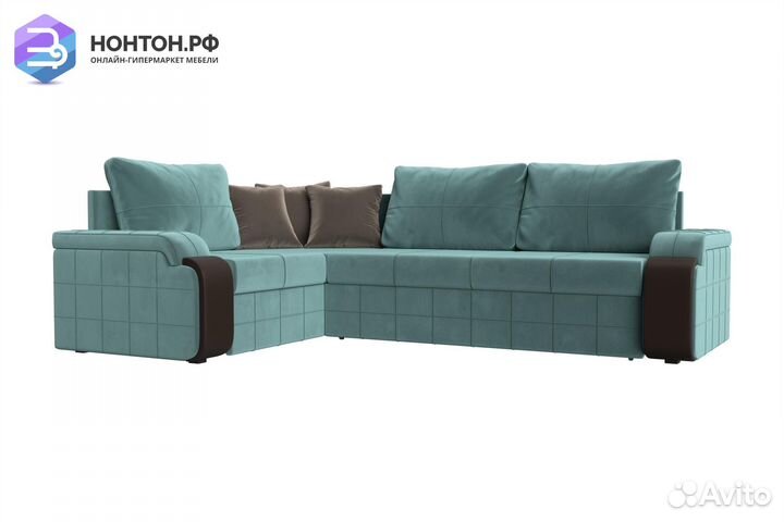 Диван угловой дельфин Николь велюр бирюзовый