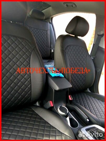 Чехлы Hyundai Elantra 6 из экокожи чёрные Ромб