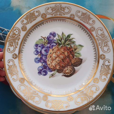 Набор 6 тарелок,фарфор,деколь,золочение,Kahla, гдр