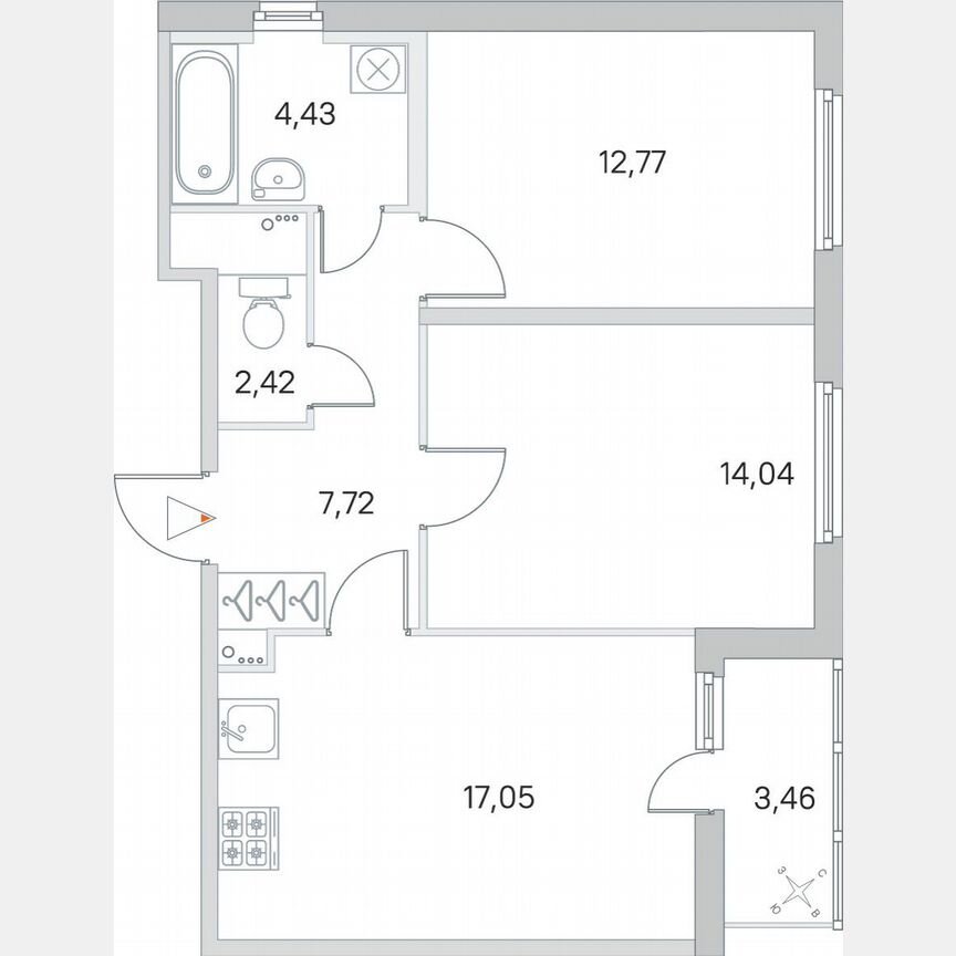 2-к. квартира, 60,2 м², 1/8 эт.