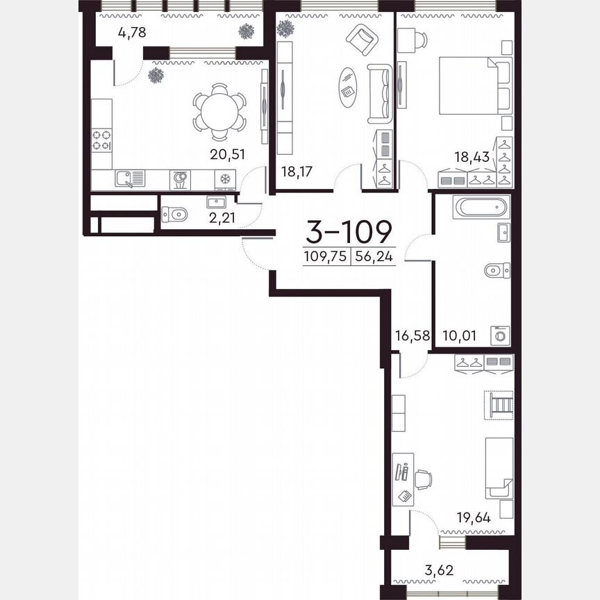3-к. квартира, 105,6 м², 2/8 эт.