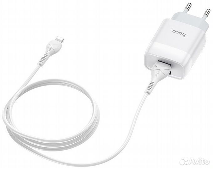 Сетевой адаптер hoco C73A + кабель Lightning Бел