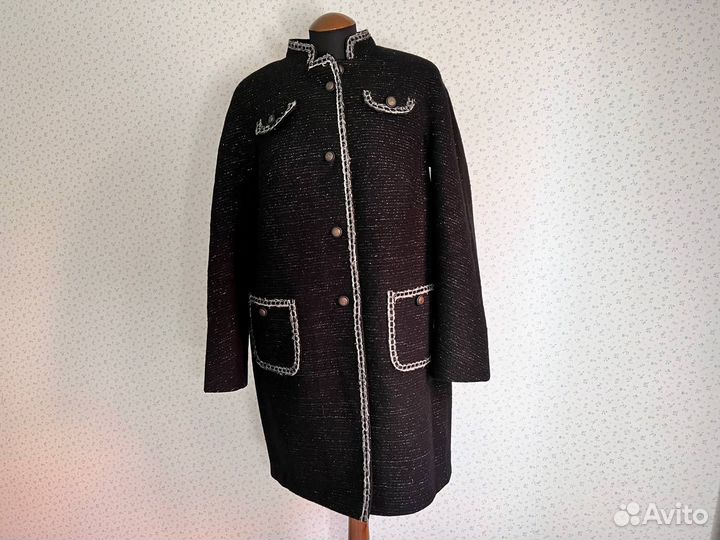 Пальто черное в стиле шанель р.50