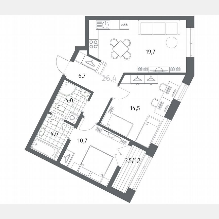 2-к. квартира, 61,9 м², 5/12 эт.