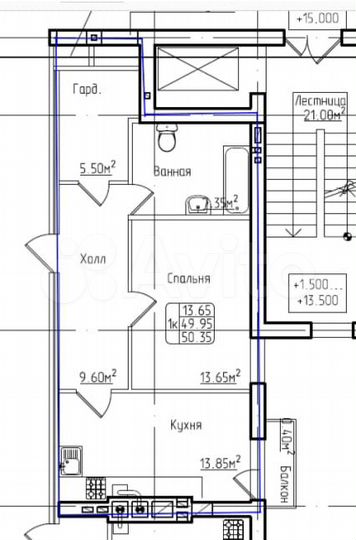 1-к. квартира, 50,4 м², 4/7 эт.