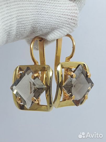 Серьги 585 пробы с раух-топазом