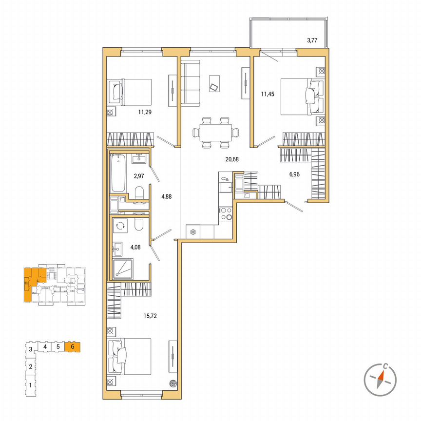 3-к. квартира, 79,2 м², 7/7 эт.