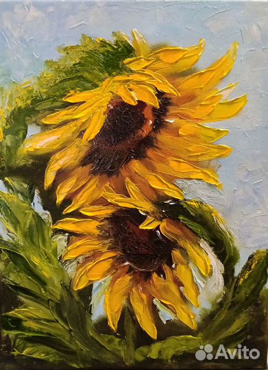 Картина с Подсолнухами маслом на холсте 40 на 30