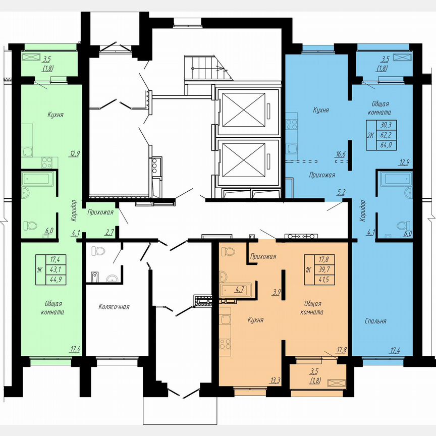 2-к. квартира, 64 м², 1/17 эт.