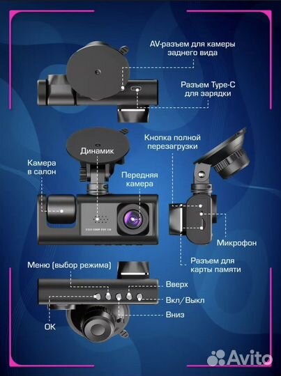 Видео регистратор автомобильный 3 камеры